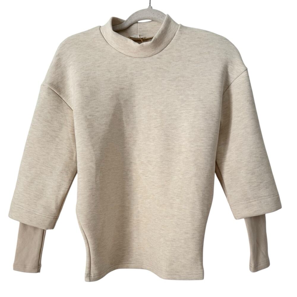 NWT OGL FuzzLuxe Mockneck Sleeve Warmer Top Heather Beige Women’s Size XS - Picture 2 of 6
